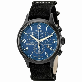 Timex Men's Quartz Watch - Expedition Scout Blue Dial Black Leather Strap | TW4B04200