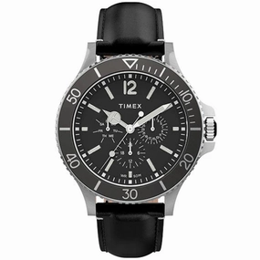 Timex Men's Quartz Watch - Harborside Black Dial Leather Strap | TW2U12900VQ