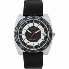 Timex Men's Quartz Watch - World Time Reissue Silver Tone Case Strap | TW2V69500V3