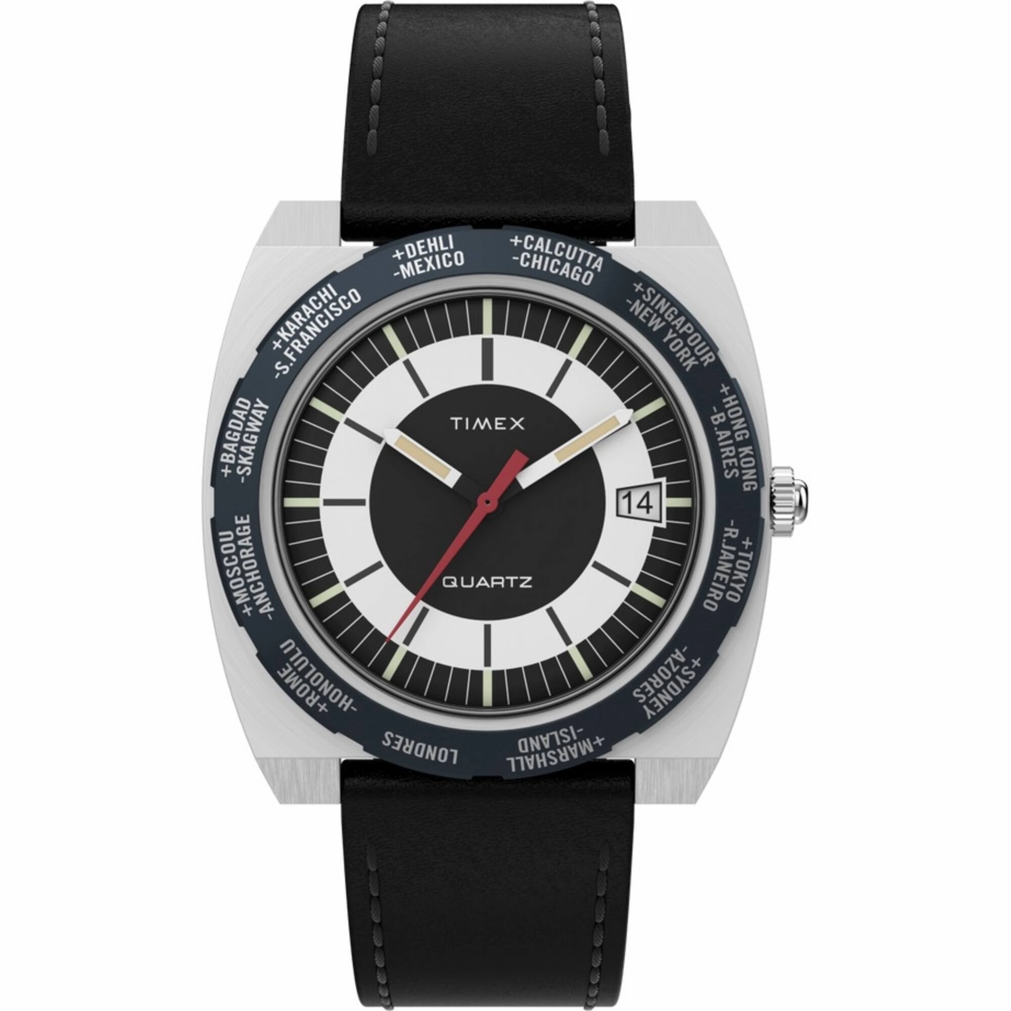 Timex Men's Quartz Watch - World Time Reissue Silver Tone Case Strap | TW2V69500V3