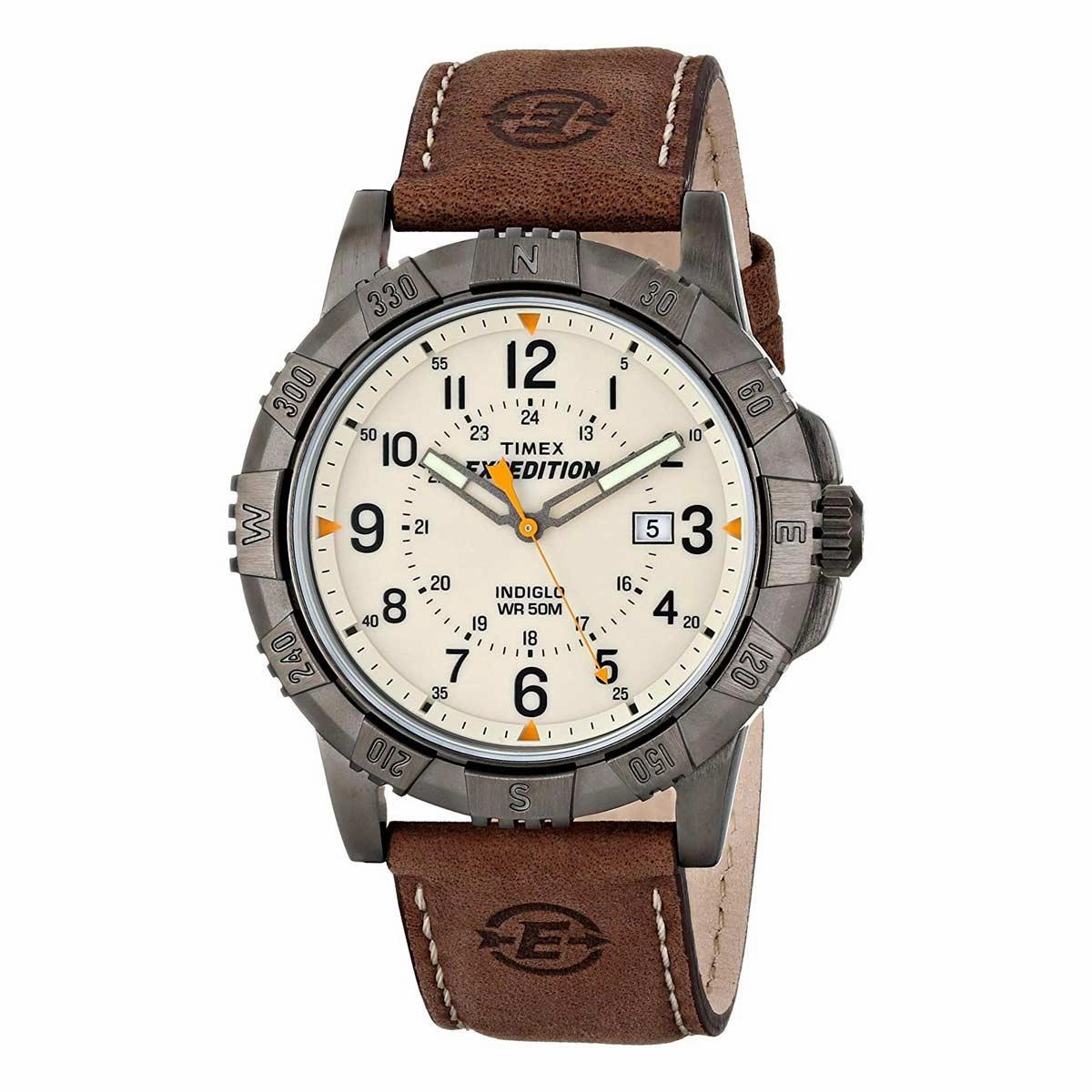 Timex Men's Strap Watch - Expedition Quartz Compass Brown Leather | T49990JV