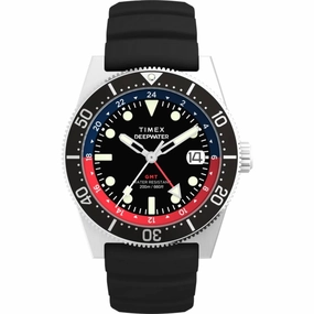 Timex Men's Watch - Deepwater Reef GMT Black Dial Synthetic Rubber Strap | TW2W75000