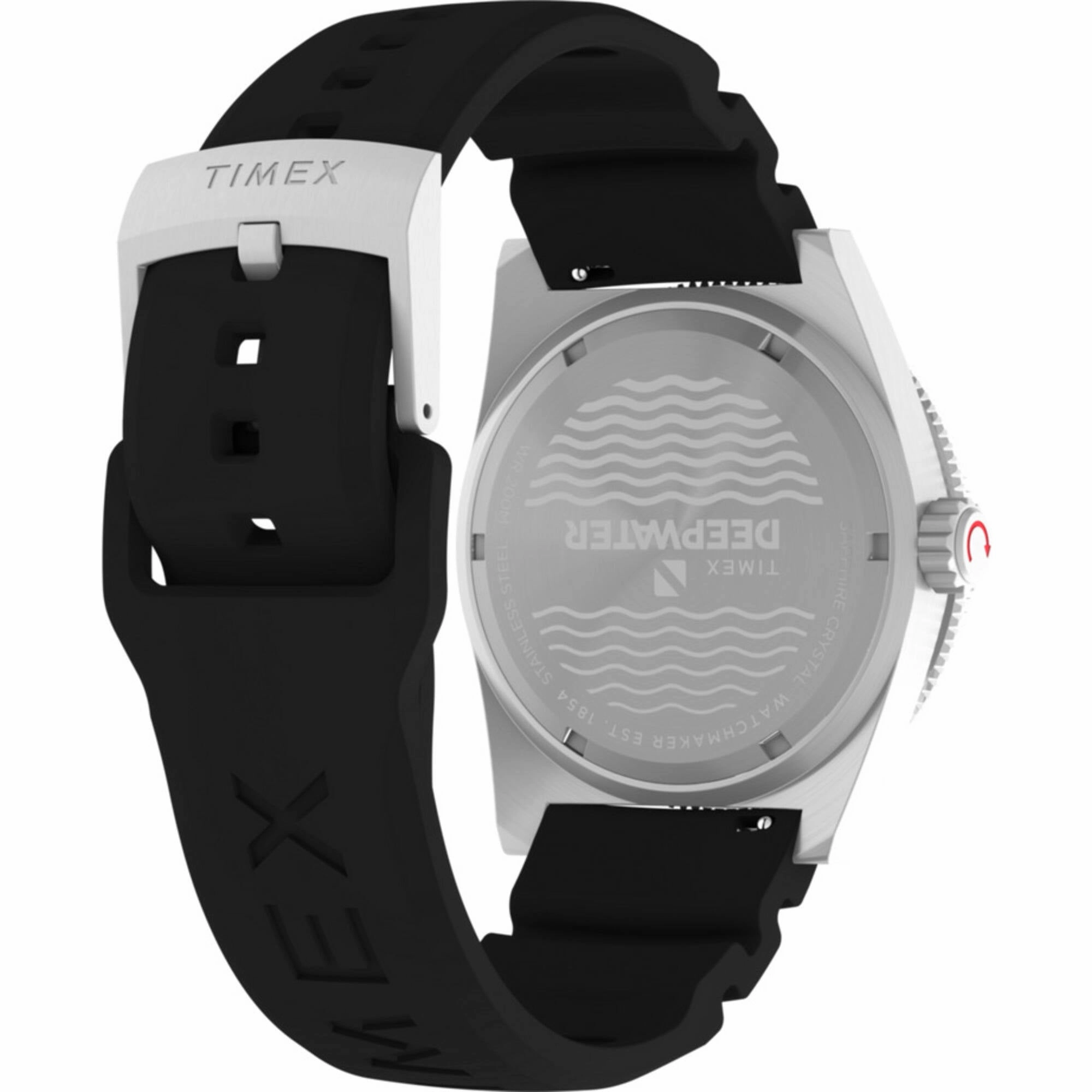 Timex Men's Watch - Deepwater Reef GMT Black Dial Synthetic Rubber Strap | TW2W75000