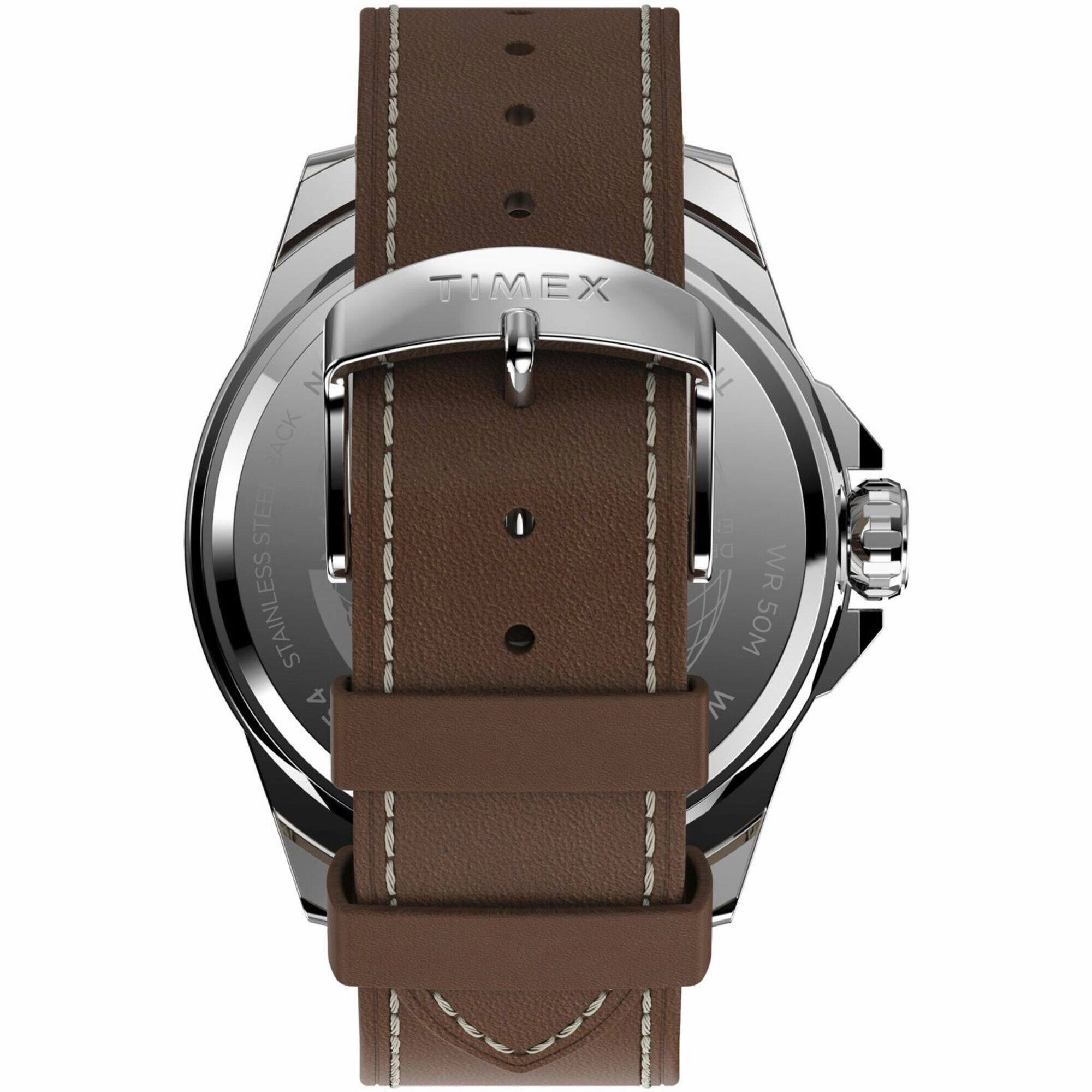 Timex Men's Watch - Essex Avenue Blue Dial Tan Leather Strap Day-Date | TW2U42800