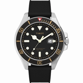 Timex Men's Watch - Harborside Coast Rotating Bezel Black Rubber Strap | TW2V27200VQ