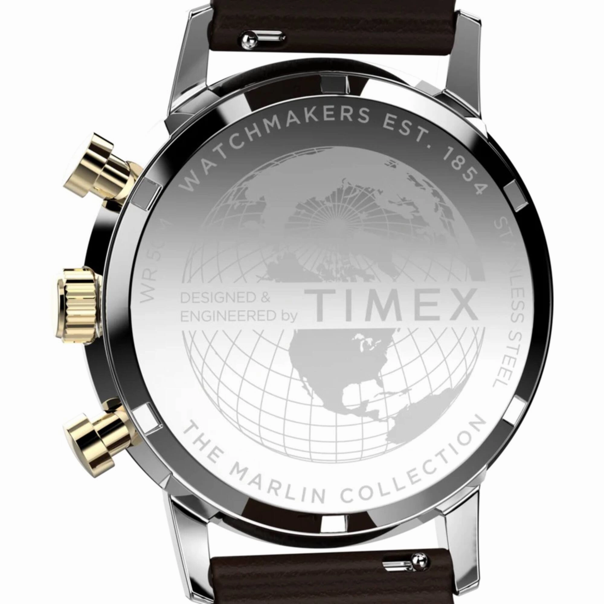 Timex Men's Watch - Marlin Chronograph Blue and Gold Dial Leather Strap | TW2W60400