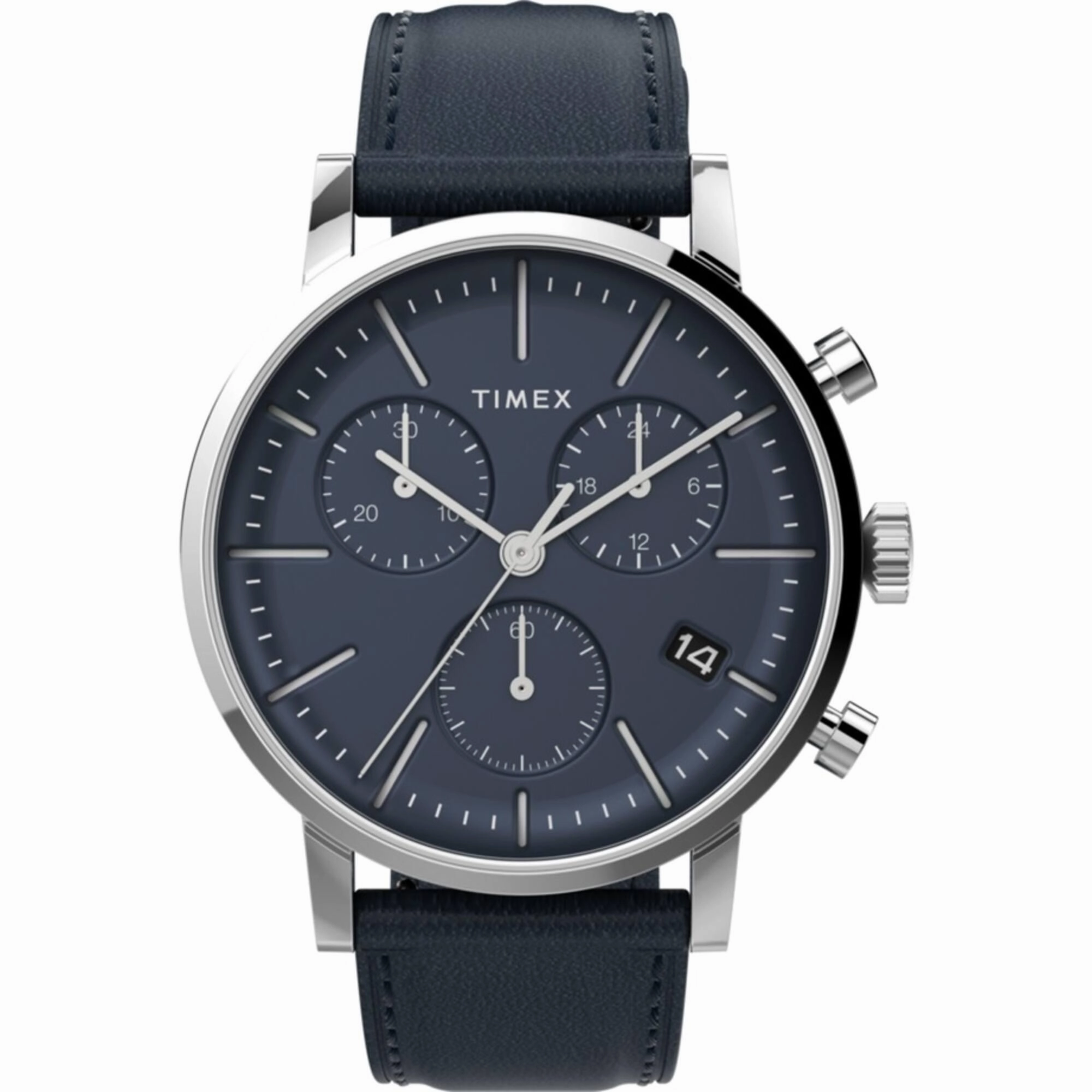 Timex Men's Watch - Midtown Chronograph Date Display Blue Leather Strap | TW2V36800VQ