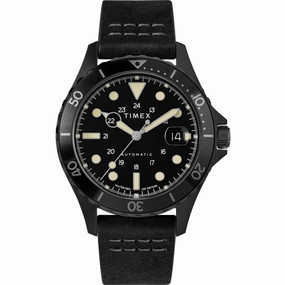 Timex Men's Watch - Navi XL Automatic Date Display Black Leather Strap | TW2U10000ZV