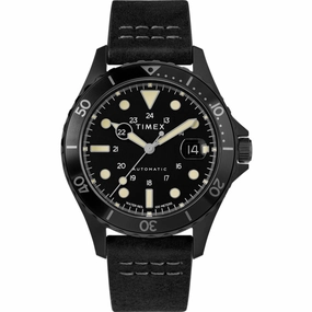 Timex Men's Watch - Navi XL Automatic Date Display Black Leather Strap | TW2U10000ZV