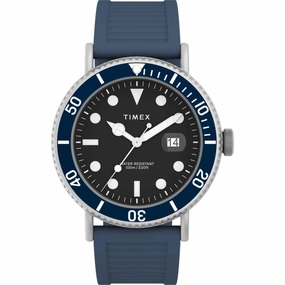 Timex Men's Watch - Portside Rotating Bezel Black Dial Blue Resin Strap | TW2W16600