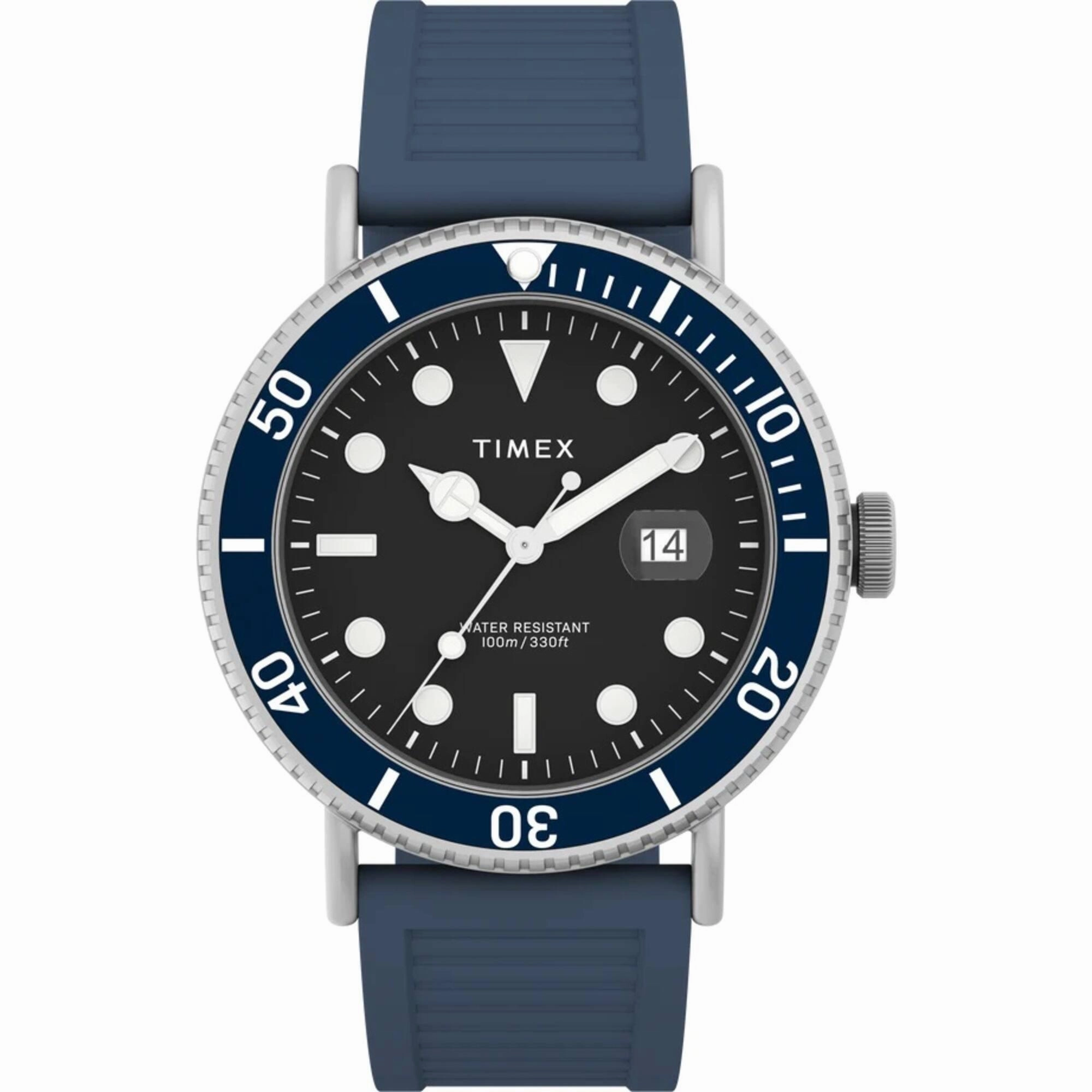Timex Men's Watch - Portside Rotating Bezel Black Dial Blue Resin Strap | TW2W16600