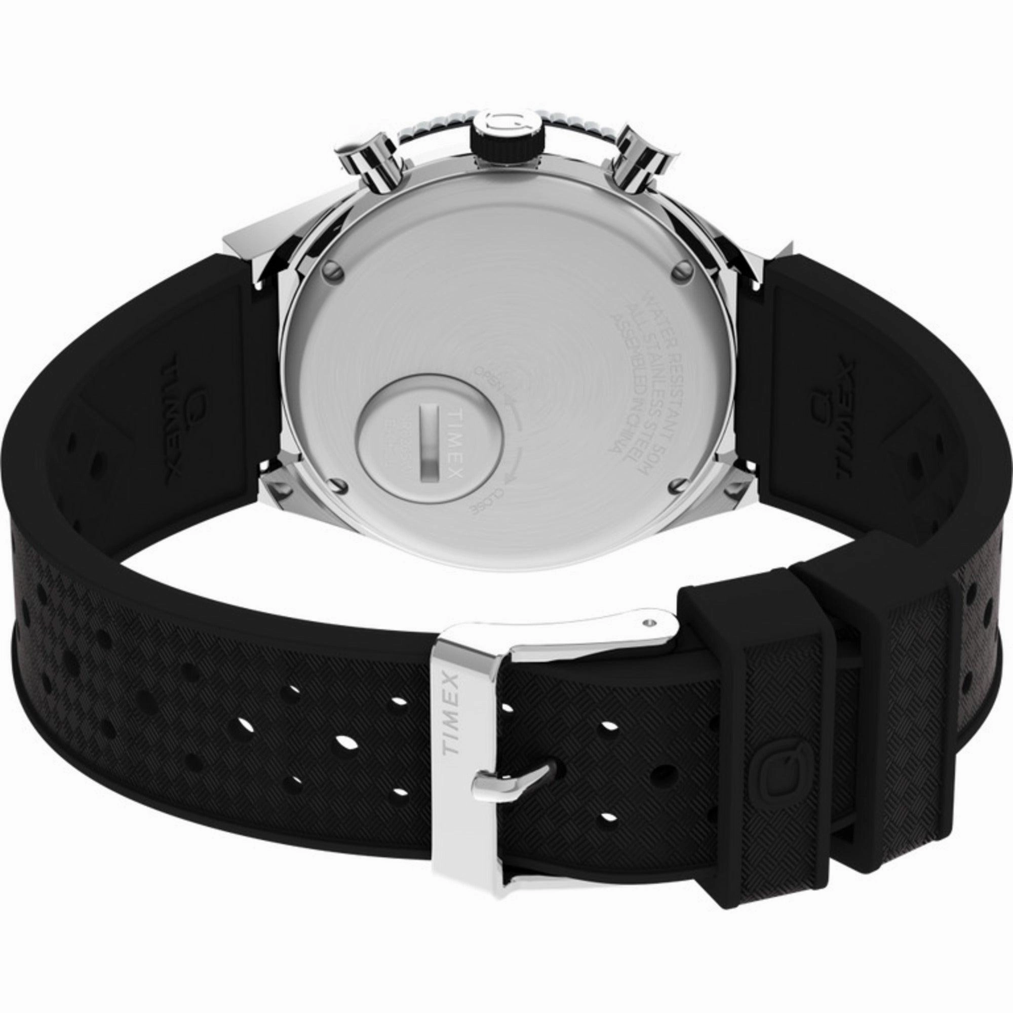 Timex Men's Watch - Q Chronograph Rotating Bezel White Dial Rubber Strap | TW2V70100