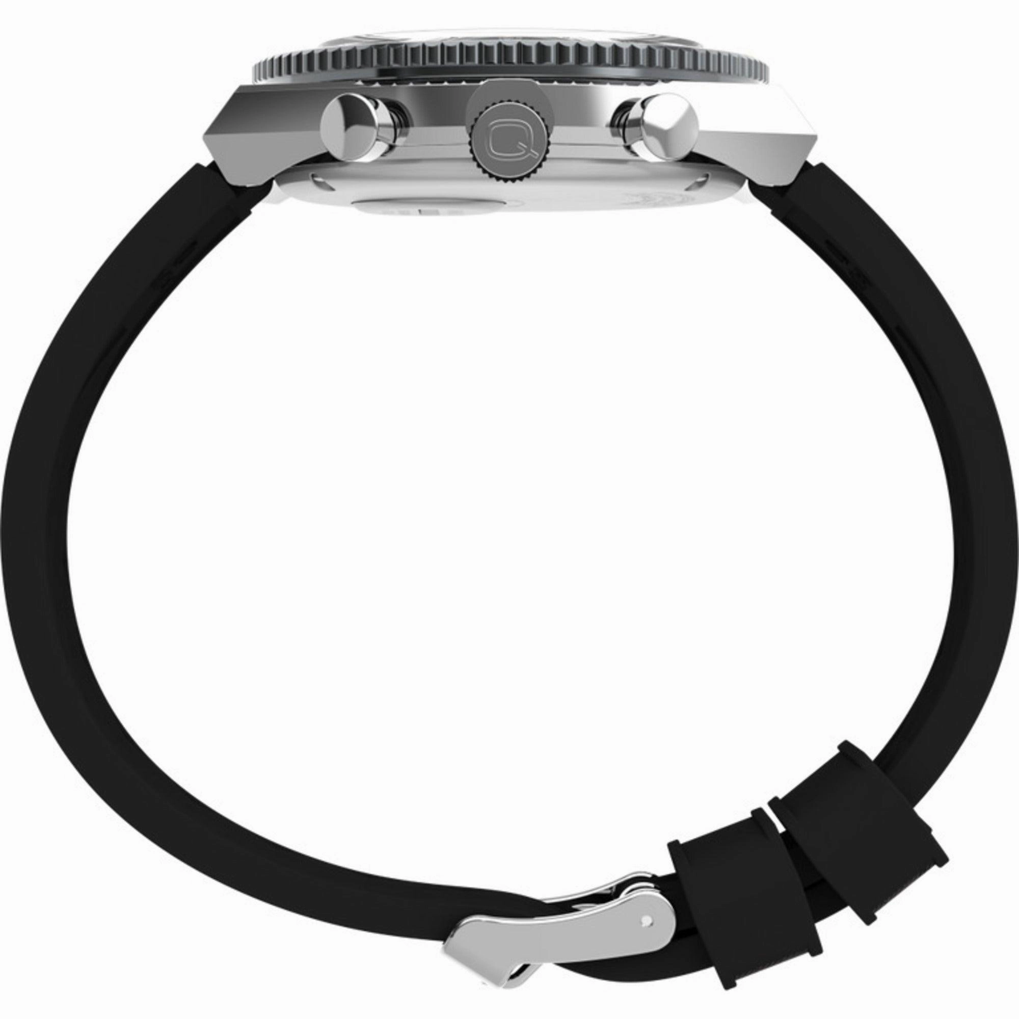 Timex Men's Watch - Q Chronograph Rotating Bezel White Dial Rubber Strap | TW2V70100