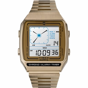 Timex Men's Watch - Q Timex Reissue White Dial Yellow Gold Bracelet | TW2U72500ZV