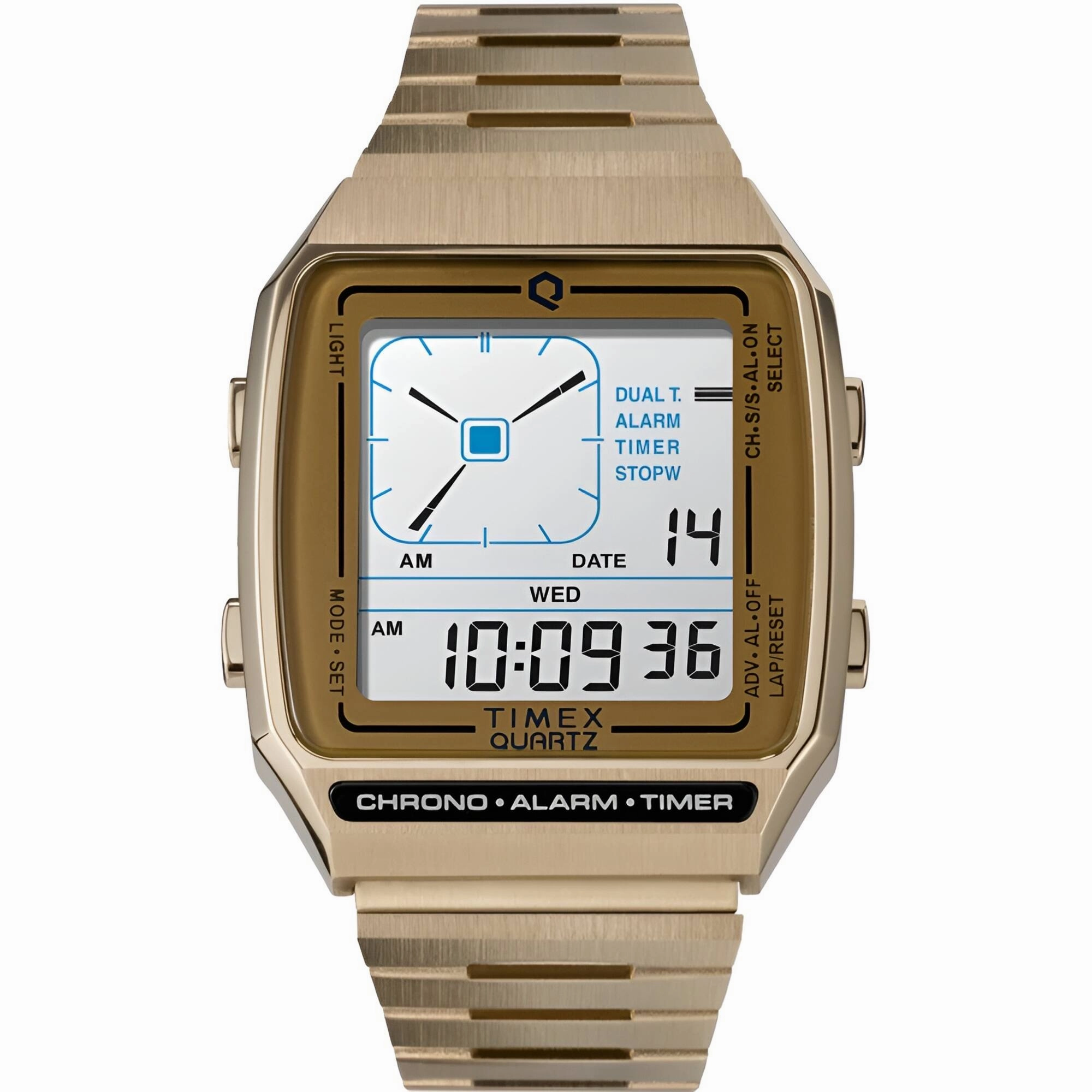 Timex Men's Watch - Q Timex Reissue White Dial Yellow Gold Bracelet | TW2U72500ZV