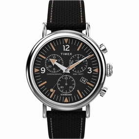 Timex Men's Watch - Standard Chronograph Black Dial Silver Brass Case | TW2V43700VQ