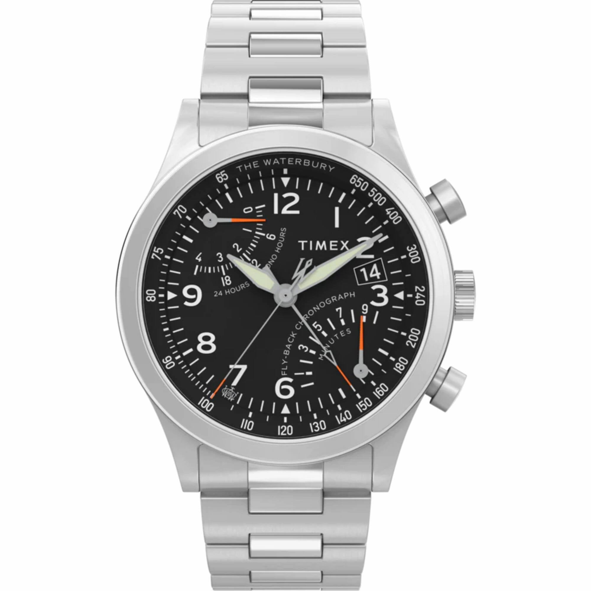 Timex Men's Watch - Waterbury Fly Back Chronograph Silver Steel Bracelet | TW2W47800