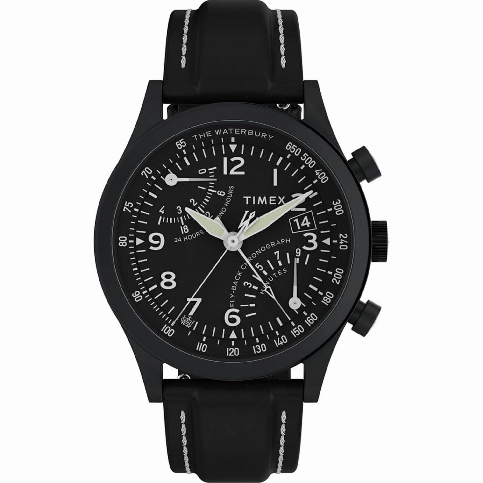 Timex Men's Watch - Waterbury Traditional Fly Back Chrono Black Strap | TW2W48000VQ