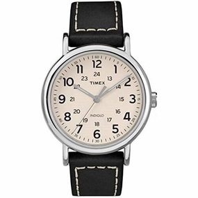 Timex Men's Watch - Weekender Silver Tone Case White Dial Leather Strap | TW2T21600