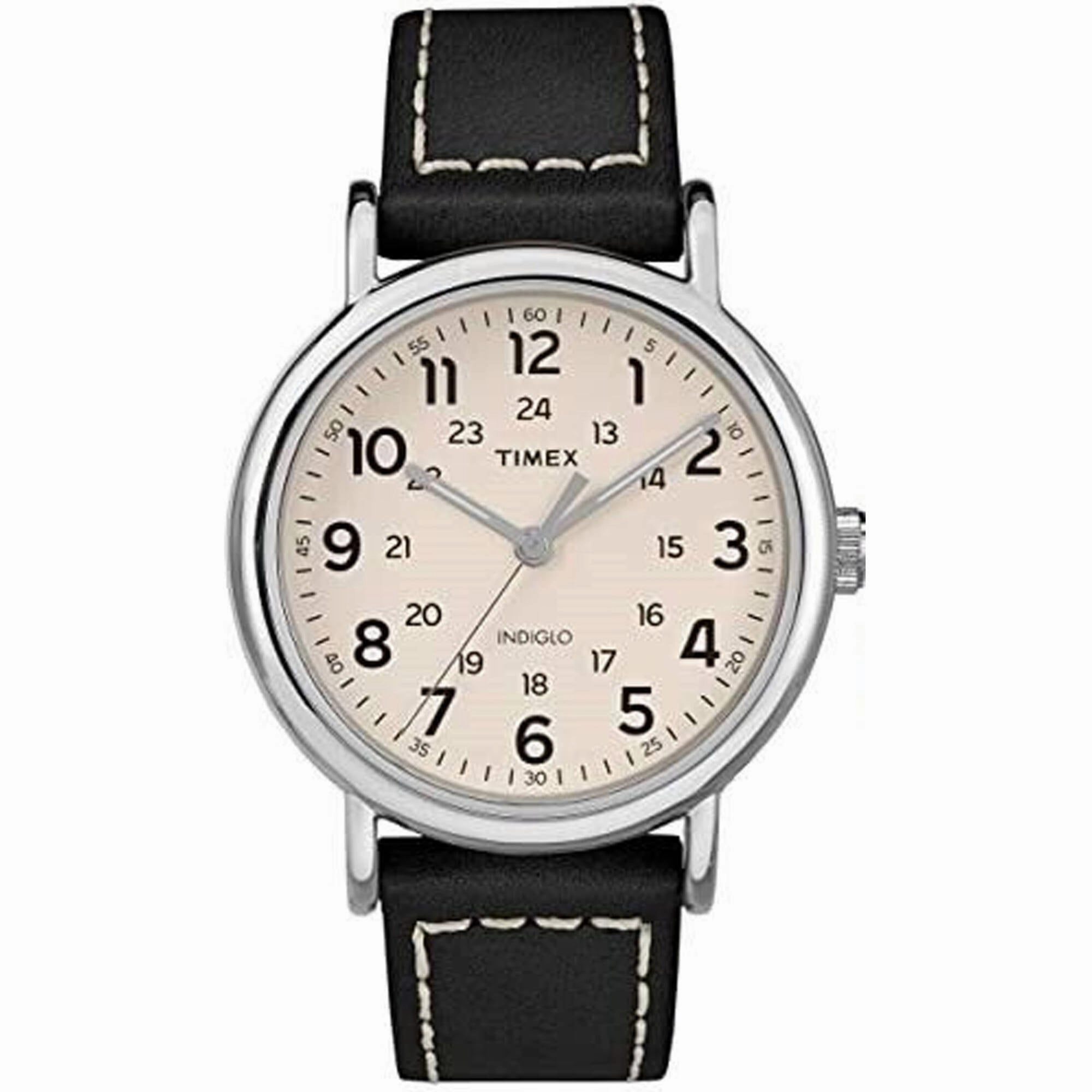Timex Men's Watch - Weekender Silver Tone Case White Dial Leather Strap | TW2T21600