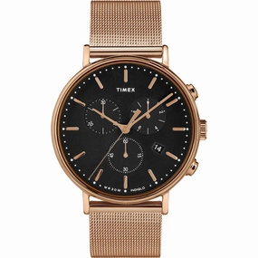 Timex Unisex Chronograph Watch - Fairfield Black Dial Mesh Bracelet | TW2T37100