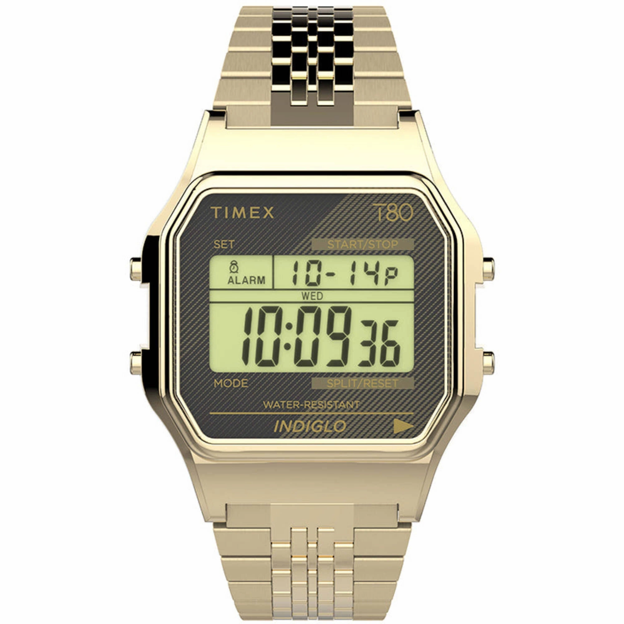 Timex Unisex Watch - T80 Alarm Digital Dial Yellow Gold Bracelet | TW2V18900