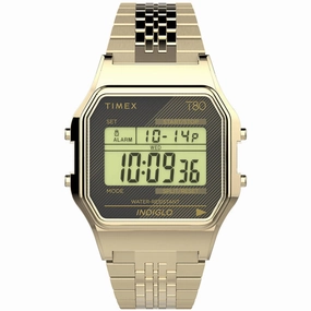 Timex Unisex Watch - T80 Alarm Digital Dial Yellow Gold Bracelet | TW2V18900