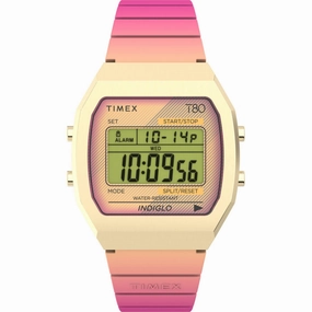 Timex Women's Digital Watch - T80 Chronograph Alarm Pink Resin Strap | TW2V74400YB