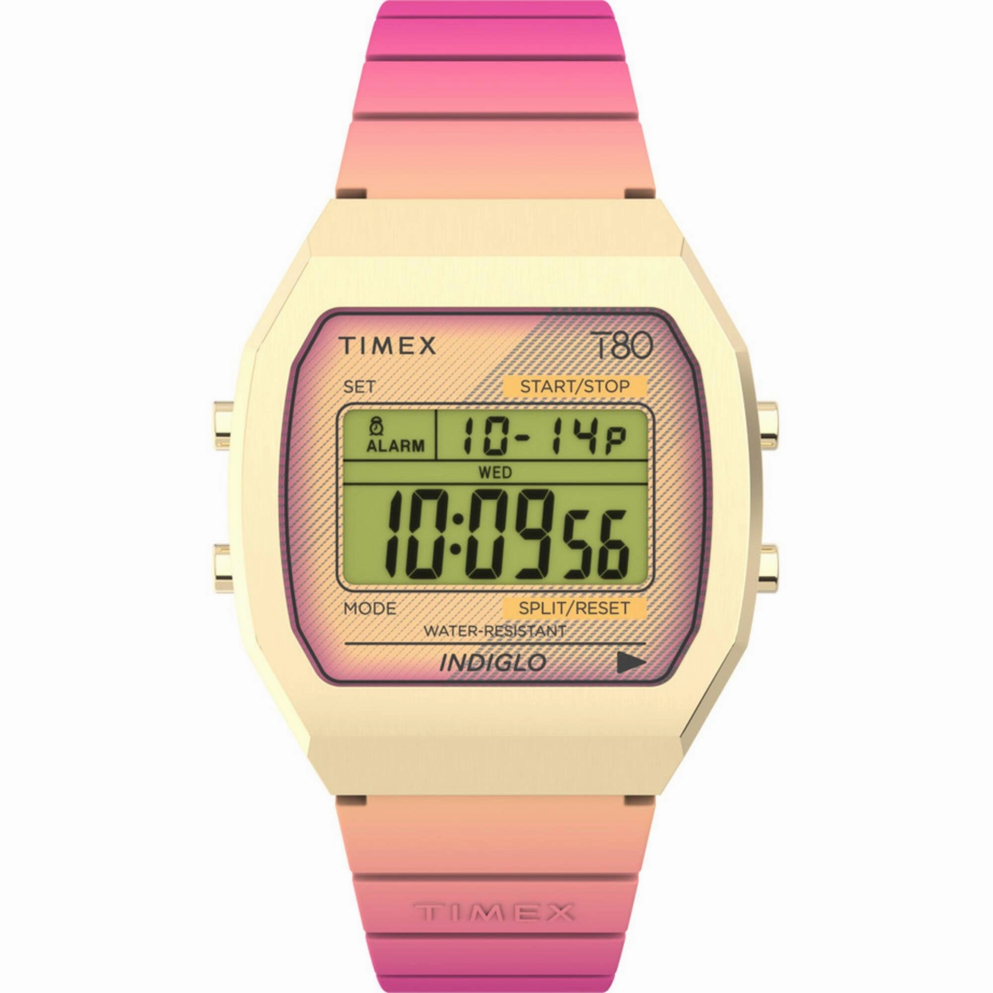 Timex Women's Digital Watch - T80 Chronograph Alarm Pink Resin Strap | TW2V74400YB