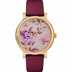 Timex Women's Watch - Full Bloom Pink Floral Dial Burgundy Leather Strap | TW2U19200