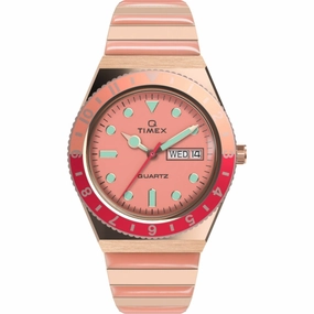 Timex Women's Watch - Q Malibu Rotating Bezel Pink Dial Expansion Bracelet | TW2V38600