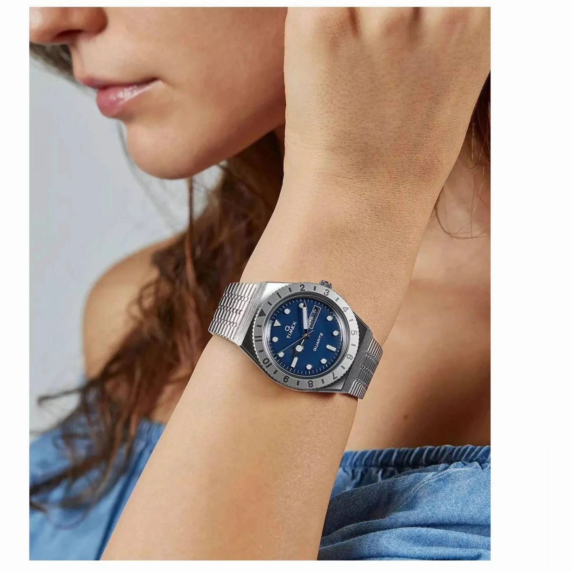 Timex Women's Watch - Q Quartz Blue Dial Stainless Steel Bracelet | TW2U95500