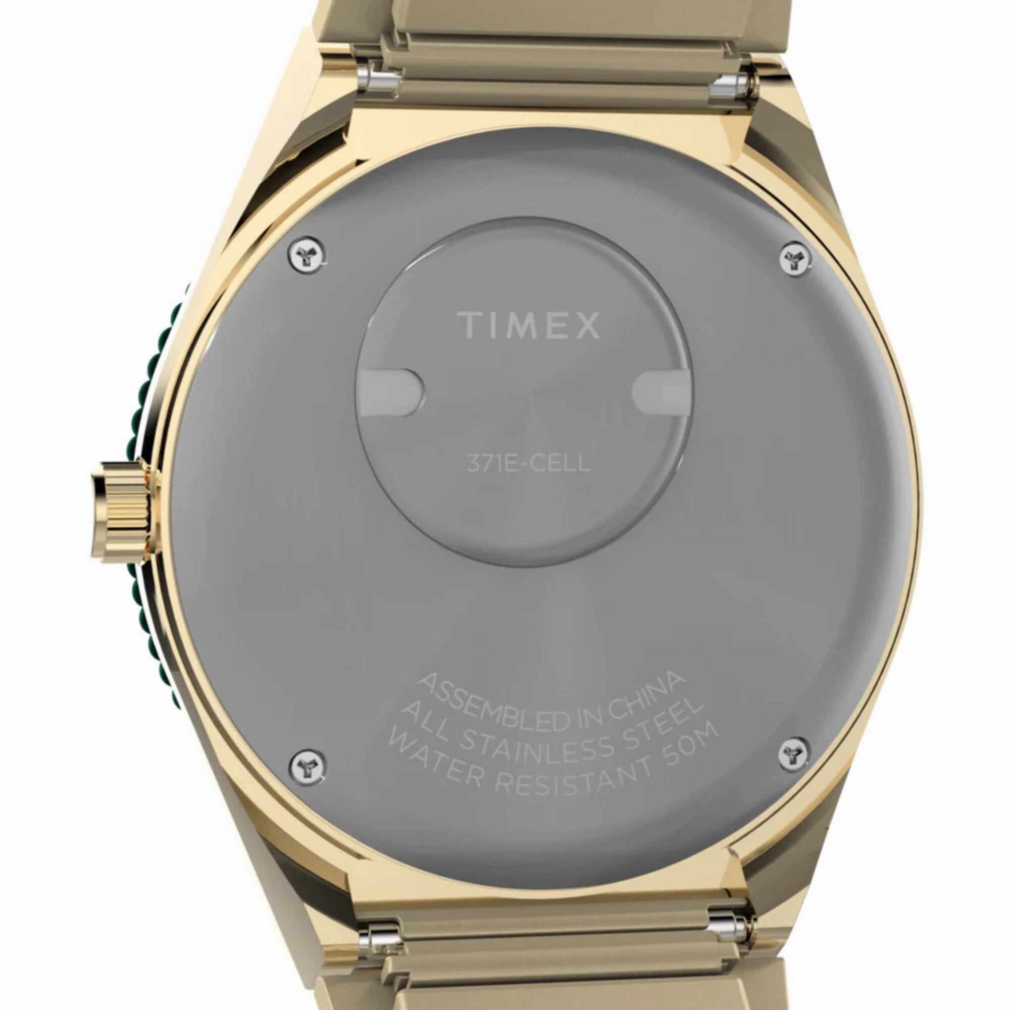 Timex Women Watch - Q Timex Green Dial Yellow Gold Expansion Bracelet | TW2V92200