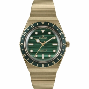 Timex Women Watch - Q Timex Green Dial Yellow Gold Expansion Bracelet | TW2V92200