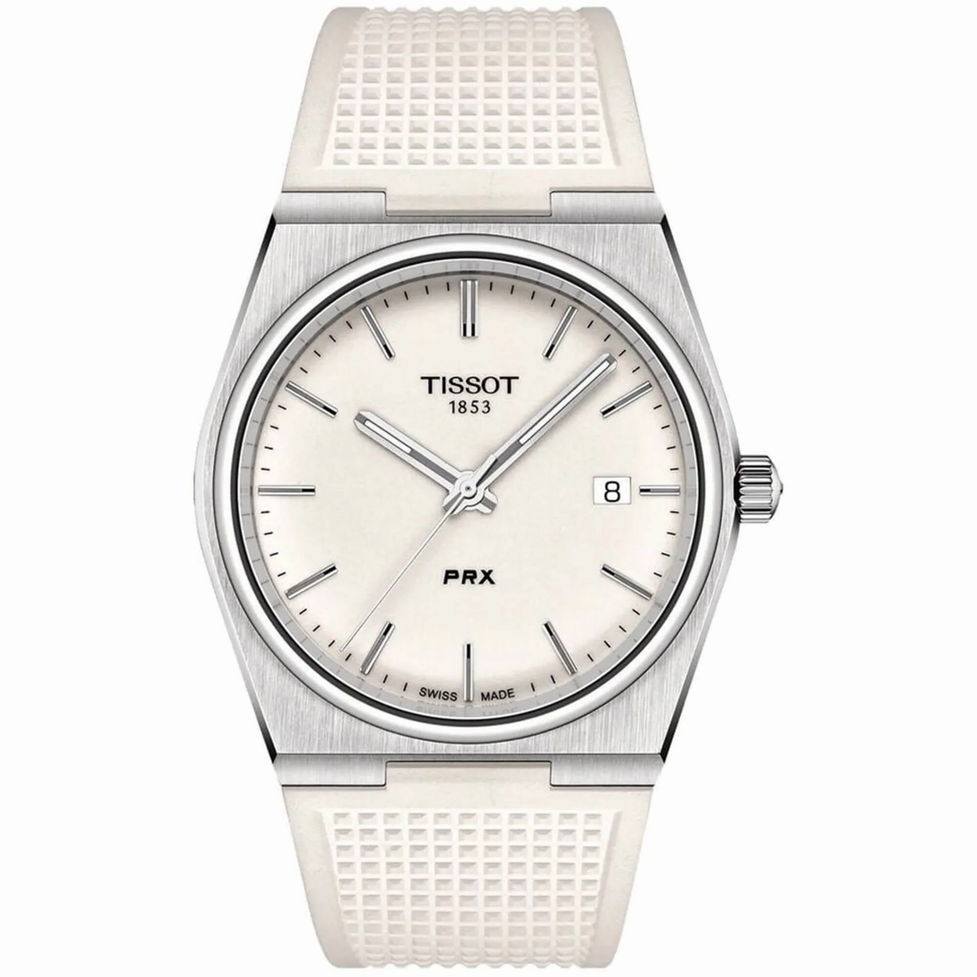 Tissot Men's Watch - PRX Quartz Silver Dial White Rubber Strap | T1374101701100