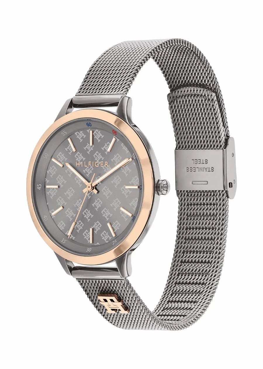 TOMMY HILFIGER IRIS GREY DIAL CARNATION GOLD GUNMETAL MESH 1782587