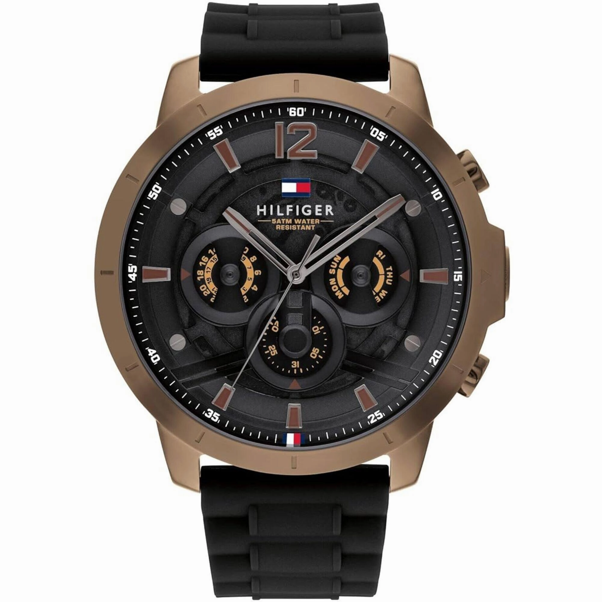 Tommy Hilfiger Men's Watch - Luca Day-Date Black Dial Silicone Rubber Strap | 1710491