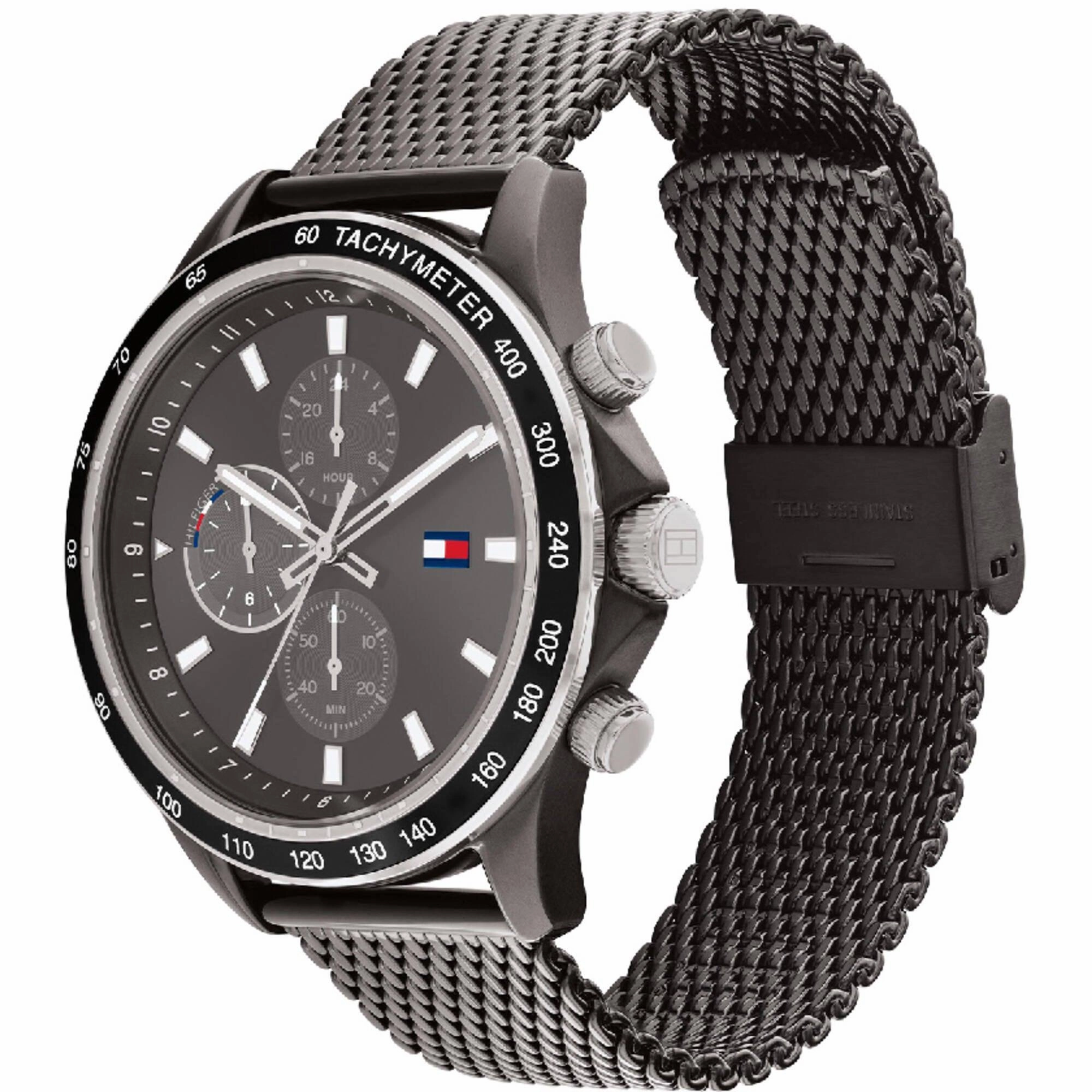 Tommy Hilfiger Men's Watch - Miles Grey and Black Dial Steel Mesh Bracelet | 1792019