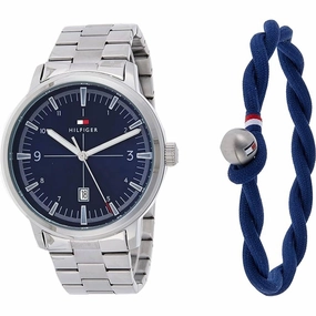 Tommy Hilfiger Men's Watch and Bracelet Gift Set - Silver Steel Bracelet | 2770149