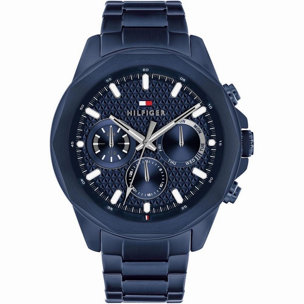 Tommy Hilfiger Mens Blue IP Stainless Steel Day Date Watch 1710652