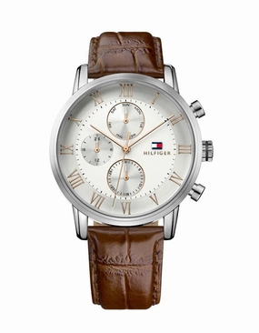 Tommy Hilfiger Mens Kane Watch - Stainless Steel - Brown Leather Strap