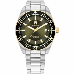TOMMY HILFIGER TH85 AUTO GREEN DIAL CASE STEEL WATCH 1792155