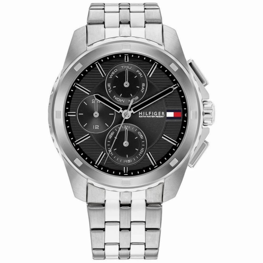 TOMMY HILFIGER WALKER BLACK DIAL STEEL WATCH 1710620