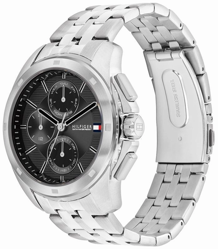 TOMMY HILFIGER WALKER BLACK DIAL STEEL WATCH 1710620