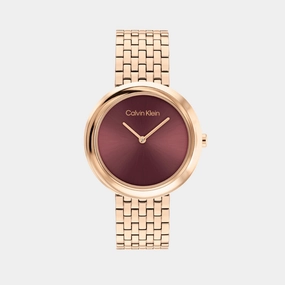 Twisted Bezel Women Quartz Mauve Dial Analog Stainless Steel Watch 25100067