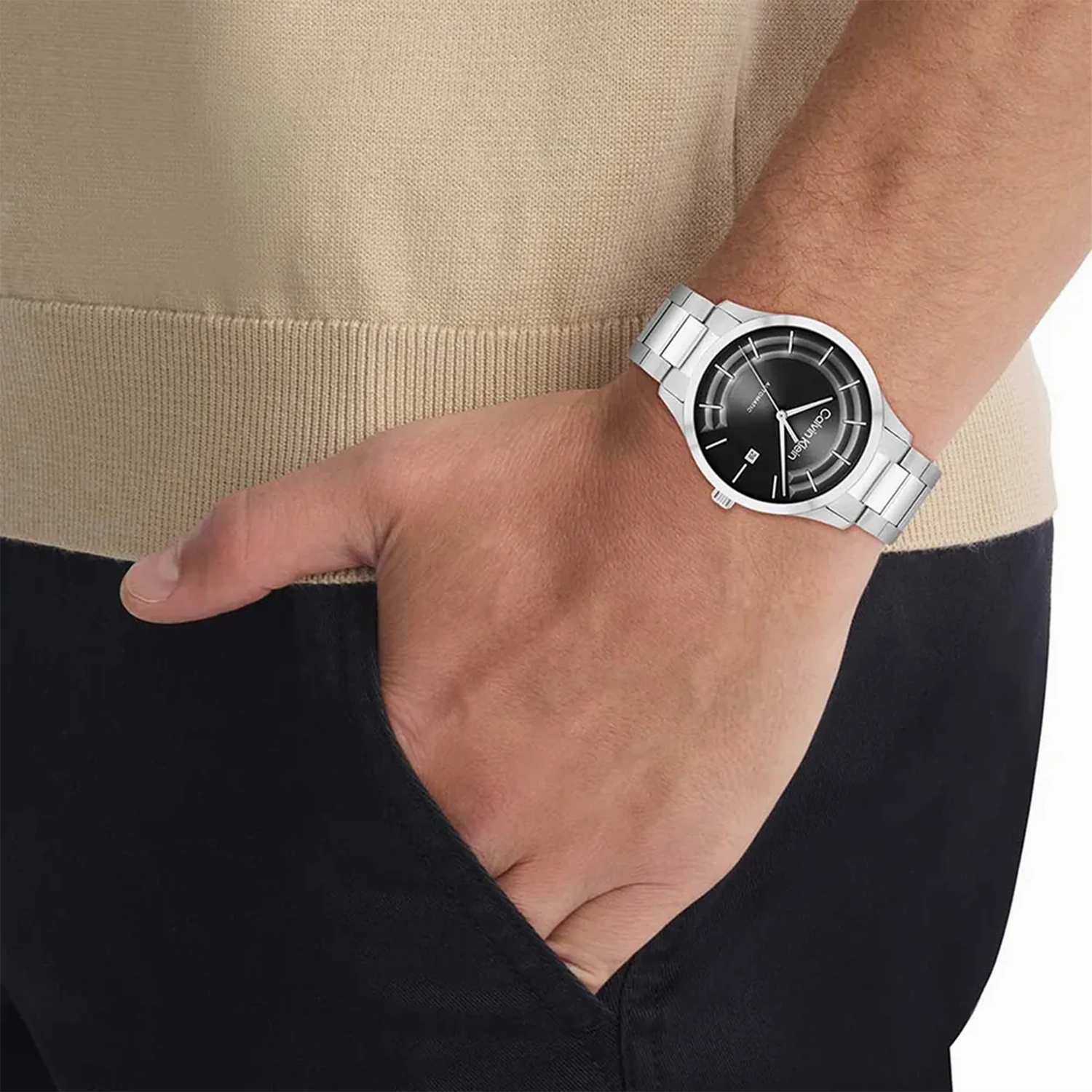 Unisex Automatic Black Dial Analog Stainless Steel Watch 25300021