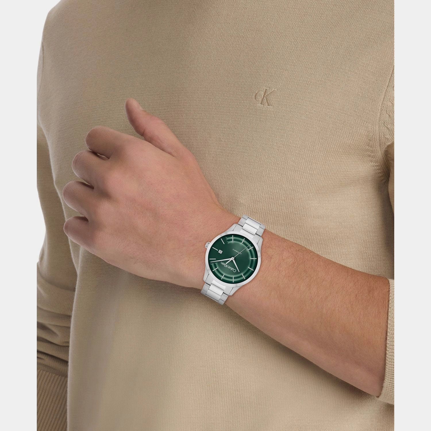 Unisex Automatic Green Dial Analog Stainless Steel Watch 25300022