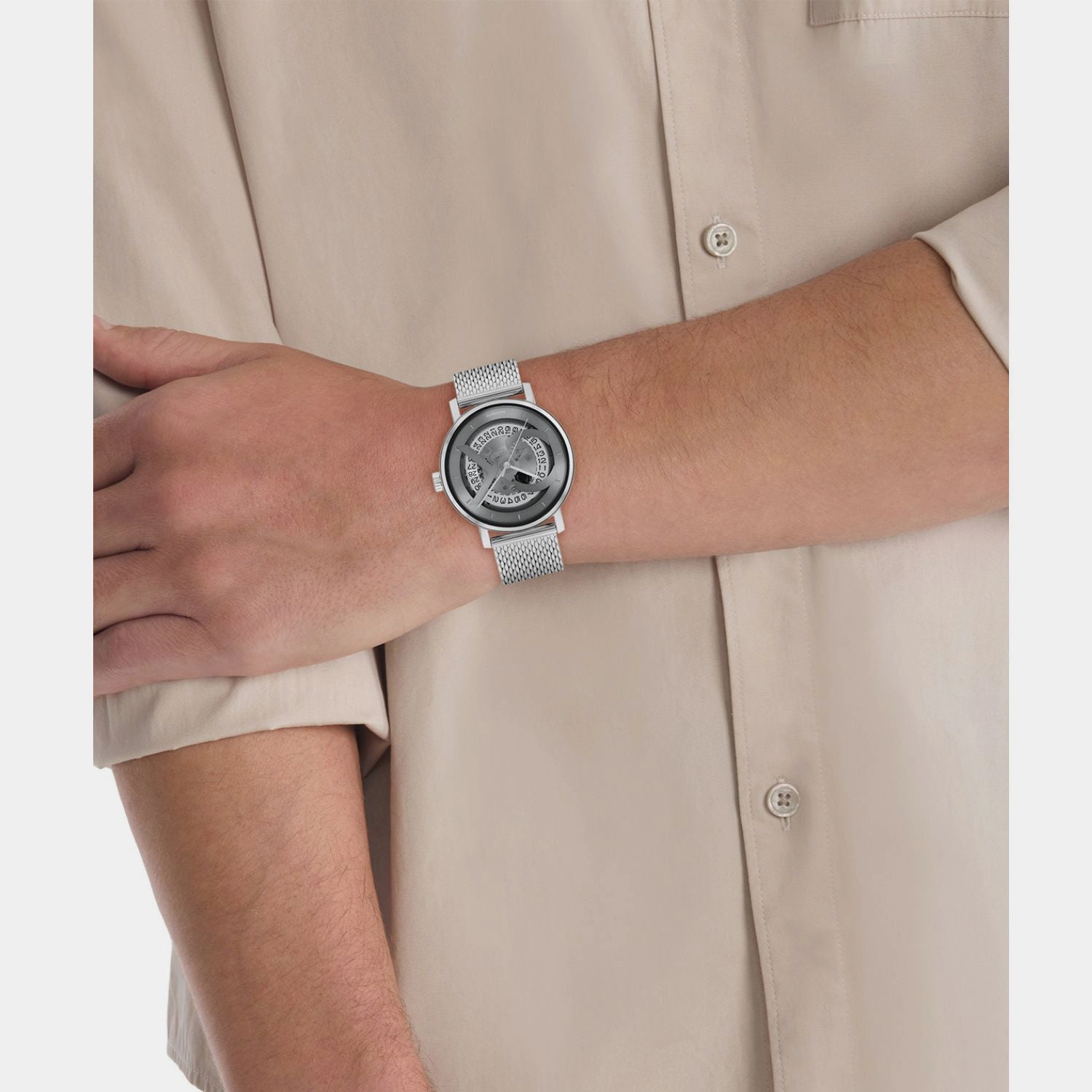 Unisex Automatic Grey Dial Analog Stainless Steel Watch 25300004