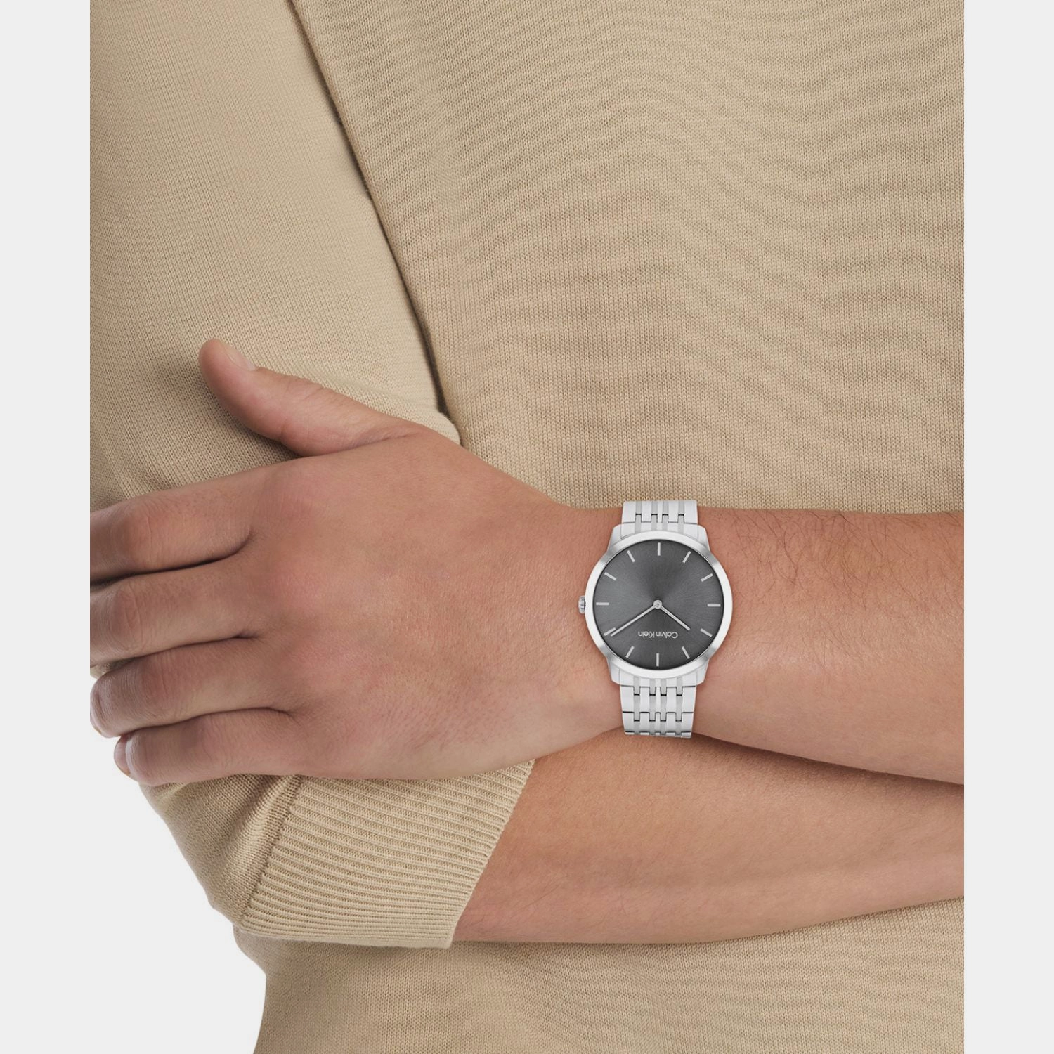 Unisex Quartz Grey Dial Analog Stainless Steel Watch 25300006