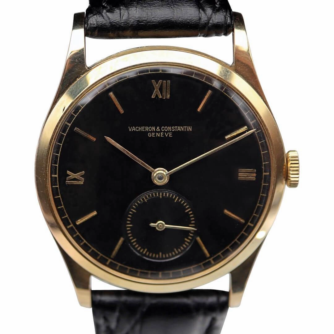 Vacheron Constantin 18k Gold Black Dial, Men's Vintage Watch